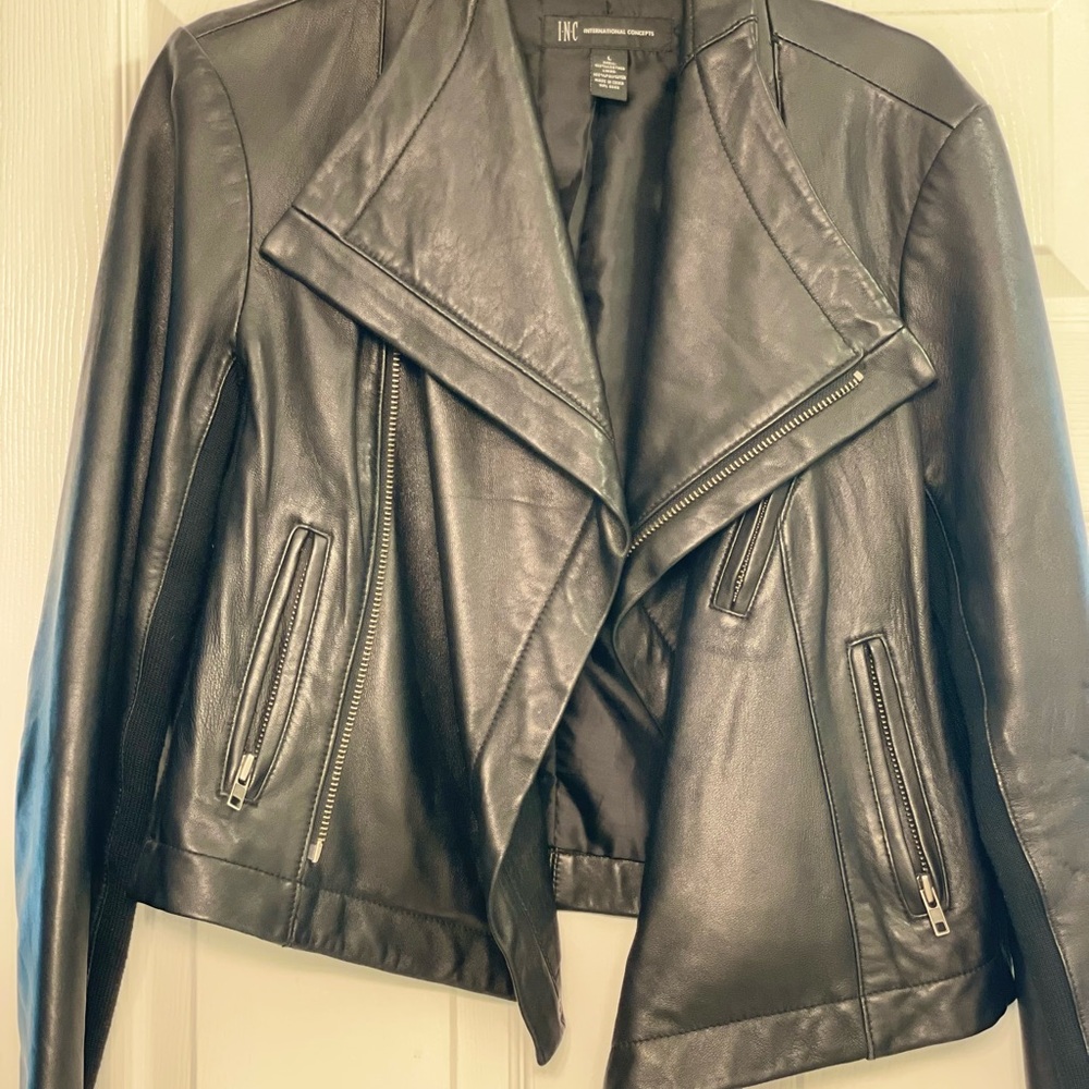 INC International Concepts Women's  Black Leather Jacket